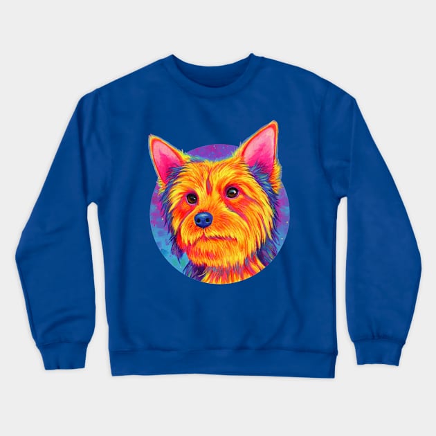 Psychedelic Rainbow Yorkshire Terrier Dog Crewneck Sweatshirt by rebeccawangart